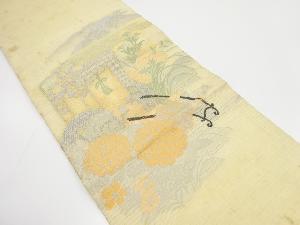 アンティーク　絽御所車に菊・秋草模様織出し丸帯（材料）